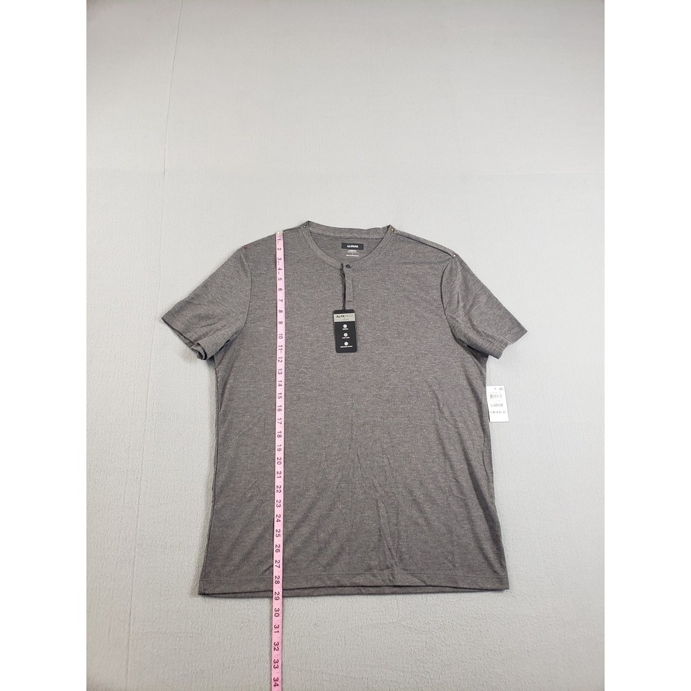 Alfant Men Henley Shirts L Gray Short Sleeve Pullover Stretched Logo Casual - Picture 10 of 16